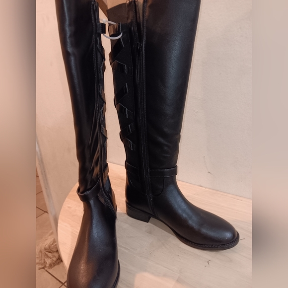 THALIA SODI Womens Black Criss-Cross Straps At Back Buckle Accent Stretch Round - Picture 7 of 9